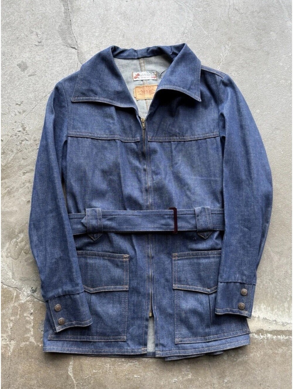 Vintage 60s Levi's Big E Women Denim Belted Coat Size Small Blue Jean Jacket USA